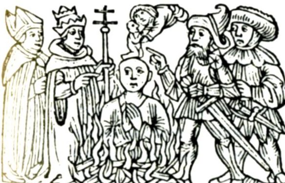 Сожжение еретика. Миниатюра 15 века. 