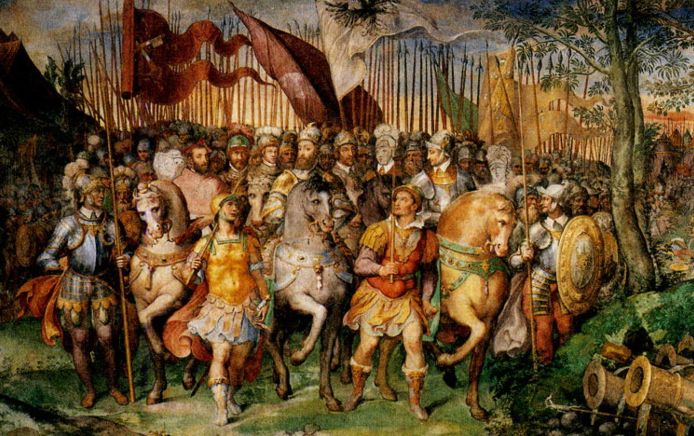 Карл 5 отправляется на войну с лютеранами. Фреска 16 века.